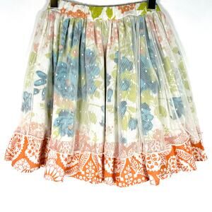 Magpie & Mabel Girl's Floral Mesh Flowy Skirt Sz 3 Youth Cotton Green Orange